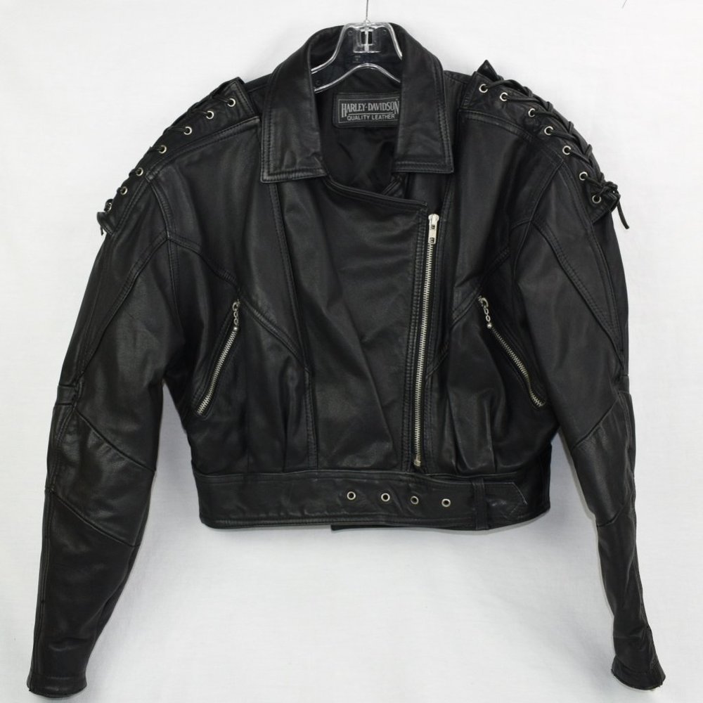 Harley Davidson Black Leather Biker Zip Front Jacket/Coat Unisex